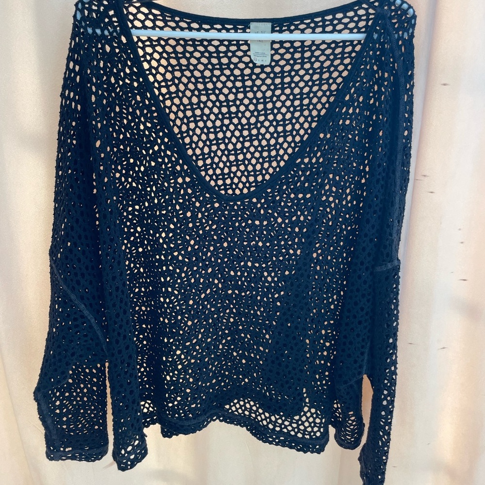 We The Free Black Cropped Relaxed Blouse